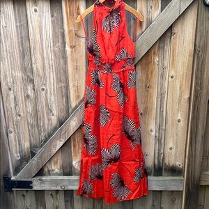 Ann Taylor Red and Black Halter Maxi Dress